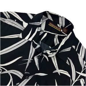 Cubavera Men’s Hawaiian Shirt Large Black White Leaf Print Button Down Tropical
